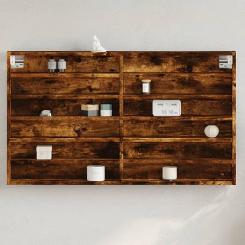 Sufrk Vitrine Vitrine Eiche Smoke 100 x 8,5 x 58 cm Mehrschichtholz Vitrine Wohnzimmer Elegante Vitrine aus Holz Kristall von Sufrk