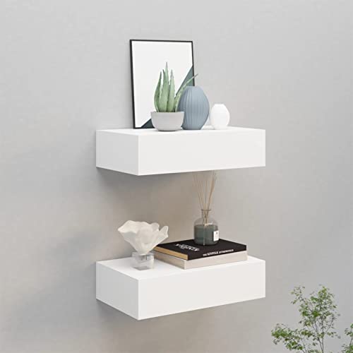 Sufrk Wand-Schubladenregale 2 STK. Weiß 40x23,5x10 cm MDF Wandregal Mit Schublade Wandkonsole Mit Schublade Schubladenregal von Sufrk