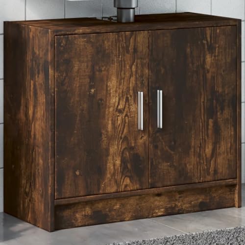 Sufrk Waschbeckenunterschrank Eiche Rauchgrau 63 x 29 x 55 cm aus mehrschichtigem Holz, Waschbeckenunterschrank für Badezimmer Bodenunterschrank von Sufrk