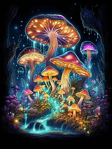 Sugamm 5D Diamond Painting Kit Mushroom Runder Full Drill Set, DIY Diamant Painting Bilder Plants Kristall Stickerei Kreuzstich Home Schlafzimmer Büro Wanddekoration 30x40 cm von Sugamm