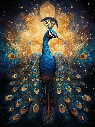 Sugamm 5D Diamond Painting Kit Peacock Runder Full Drill Set, DIY Diamant Painting Bilder Animal Kristall Stickerei Kreuzstich Home Schlafzimmer Büro Wanddekoration 30x40 cm von Sugamm