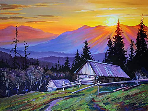 Sugamm 5D Diamond Painting Kit Berg Landschaft Runder Full Drill Set, DIY Diamant Painting Bilder Sonnenuntergang Kristall Stickerei Kreuzstich Home Schlafzimmer Büro Wanddekoration 30x40 cm von Sugamm