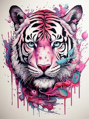 Sugamm 5D Diamond Painting Kit Tiger Runder Full Drill Set, DIY Diamant Painting Bilder Animal Kristall Stickerei Kreuzstich Home Schlafzimmer Büro Wanddekoration 30x40 cm von Sugamm