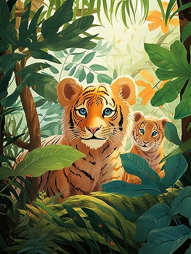 Sugamm 5D Diamond Painting Kit Tiger Runder Full Drill Set, DIY Diamant Painting Bilder Wald Kristall Stickerei Kreuzstich Home Schlafzimmer Büro Wanddekoration 30x40 cm von Sugamm