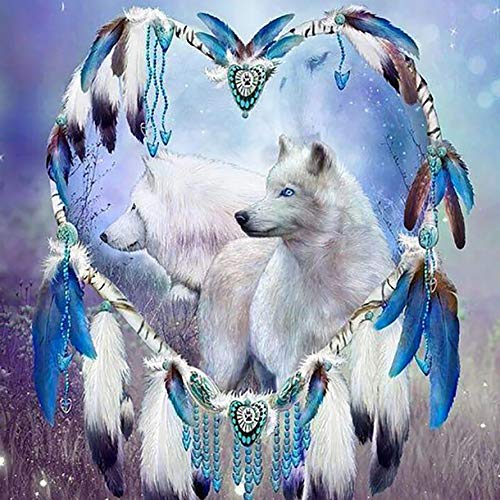 Sugamm 5D Diamond Painting kit Runder Diamant Wolf Full Drill Set, DIY Zubehör für Diamantmalerei Traumfänger Kristallstickerei Kreuzstich Home Schlafzimmer Büro Wanddekoration 35x35cm von Sugamm