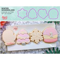 Winter Wonderland - Weihnachtliche Ausstechform 4Er Set Schneeflocke, Baum, Fäustling Und Schneekugel von SugarDashCo