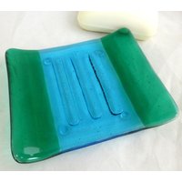 Geschmolzenes Glas Seifenschale in Teal Und Türkis Farben von SugarLipsGlass