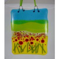 Handgemachte Glas Mohn Felder Hängen Suncatcher Panel Wand-Kunst - Hand Gearbeitete Geschenk von SugarLipsGlass