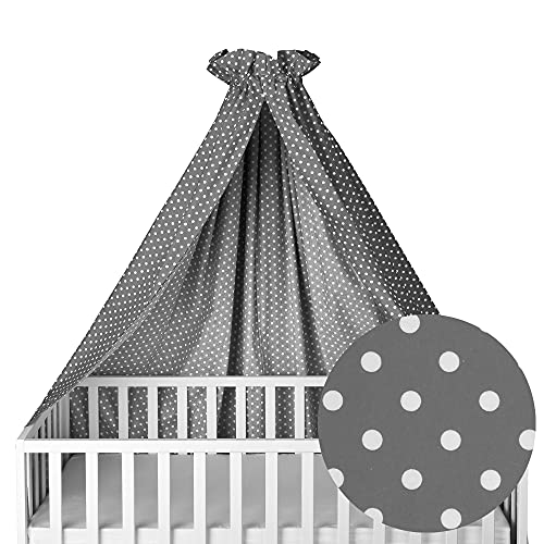 Sugarapple Himmel für Babybett - Gitterbett, Laufstall oder Laufgitter | 100% Baumwolle Öko Tex Standard | Aus Deutschland | Groß, seitlich quer verwendbar, 280x170 (BxH) cm | Grau mit weißen Punkten von Sugarapple