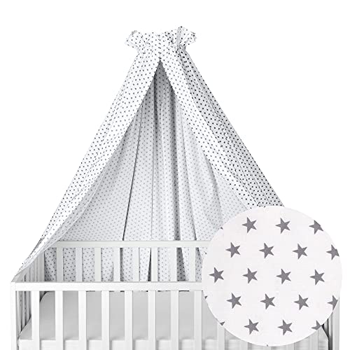 Sugarapple Himmel für Kinderbetten, Babybetten seitlich, quer verwendbar, weiß mit grauen Sternen, 100% Öko-Tex Baumwolle, 280x170 (BxH) cm von Sugarapple