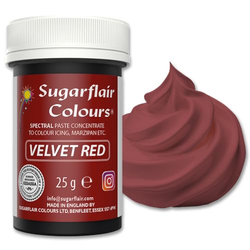 Sugarflair Spectral Velvet Red Lebensmittelfarbe Paste, hochkonzentrierte Lebensmittelfarbe für Buttercreme, Zuckerpaste, Royal Icing, Kuchenmischungen und mehr! Lebensmittelfarbstoff - 25g Sugarflair Spectral Velvet Red Lebensmittelfarbe Paste, hochkonzentrierte Lebensmittelfarbe für Buttercreme, Zuckerpaste, Royal Icing, Kuchenmischungen und mehr! Lebensmittelfarbstoff - 25g von Sugarflair Colours
