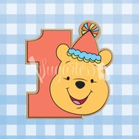 Nummer Eins 1 Winnie Pooh Bär Mit Partyhut Ausstecher; Feier Zum Ersten Geburtstag Von Pooh; 2-In-1-stempelschneider-Option Ebenfalls Erhältlich von SugartessCutters