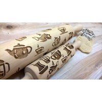 Holzwalzen Pin "Coffee Design" Handgefertigtes Holzholz Muster Laserschnitt von SugaryHome