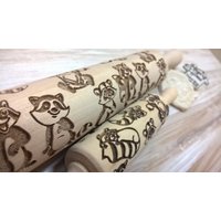Rolling Pin Wooden Laser Cut Stylish Raccoons Mimimi Pattern von SugaryHome