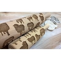 Rolling Pin Wooden Laser Cut Stylish Sheeps, Rams Pattern Embossing von SugaryHome