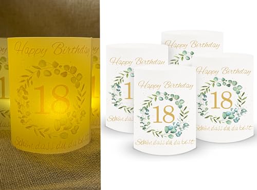 SUGERU® 18. Geburtstag deko - 16 stück Lichthülle für Tischlicht & Teelicht Windlicht & Kerzen | 18. Geburtstag mädchen Junge | Schön DASS du da bist | Party Windlichter Tischdeko | Durchmesser - 8cm von Sugeru