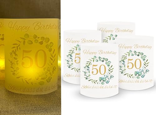 SUGERU® 50. Geburtstag deko - 16 stück Lichthülle für Tischlicht & Teelicht Windlicht & Kerzen | 50. Geburtstag Frau männer | Schön DASS du da bist | Party Windlichter Tischdeko | Durchmesser - 8cm von Sugeru