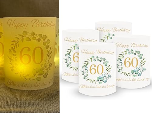 SUGERU® 60. Geburtstag deko - 16 stück Lichthülle für Tischlicht & Teelicht Windlicht & Kerzen | 60. Geburtstag Frau männer | Schön DASS du da bist | Party Windlichter Tischdeko | Durchmesser - 8cm von Sugeru