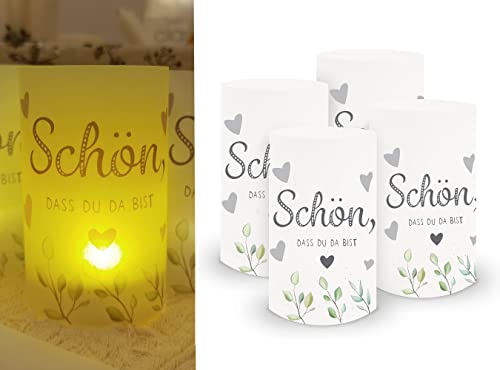 Sugeru® 16 stück Lichthülle für Tischlicht & Teelicht Windlicht & LED-Kerzen,Kommunion deko | tischdeko | Fisch Eukalyptus I 10cm | Taufe deko | Schön DASS du da bist | konfirmation deko(Grau) von Sugeru