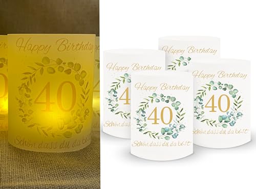 SUGERU® 40. Geburtstag deko - 16 stück Lichthülle für Tischlicht & Teelicht Windlicht & Kerzen | 40. Geburtstag Frauen männer | Schön DASS du da bist | Party Windlichter Tischdeko | Durchmesser - 8cm von Sugeru