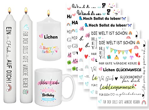 Sugeru® 6 PCS Kerzentattoo (190+ Muster), Wassertransferdruck | wasserschiebefolie kerzen | kerzenaufkleber sticker | Kerzen dekorieren | Happy Birthday, Geburtstag, Kerzen beschriften von Sugeru