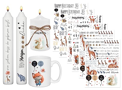 Sugeru® 6 PCS Kerzentattoo (200+ Muster),Wassertransferdruck |wasserschiebefolie kerzen | Kerzenfolie | kerzenaufkleber sticker |Kerzen dekorieren | Happy Birthday (Geburtstagsthema - Tiere) von Sugeru