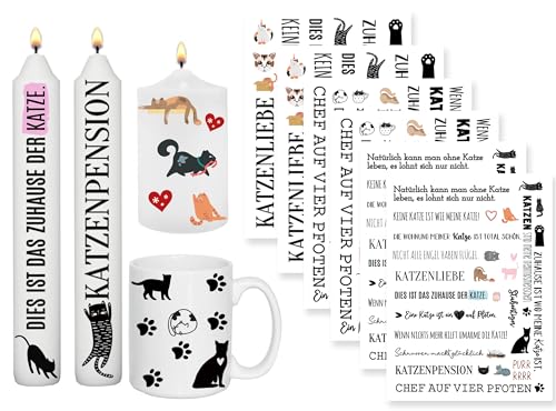 Sugeru® 6 PCS Kerzentattoo (200+ Muster),Wassertransferdruck | wasserschiebefolie kerzen | Kerzenfolie | kerzenaufkleber sticker |Kerzen dekorieren | Lieblings Person,Valentinstag (Katze) von Sugeru