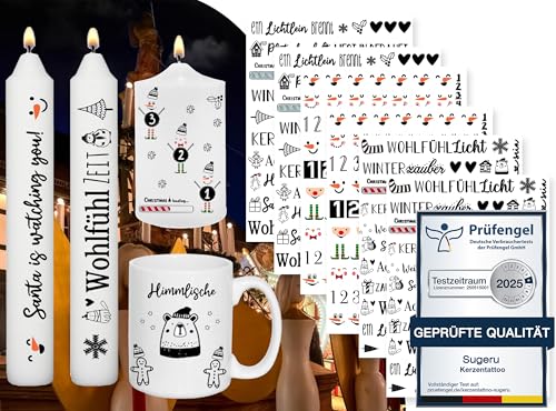 Sugeru 6 PCS Kerzentattoo Wassertransferdruck | wasserschiebefolie kerzen | kerzenaufkleber sticker | Kerzen dekorieren | Sprüche,ostern,Lieblingsmensch,Happy Birthday(AdventstagⅠ) von Sugeru