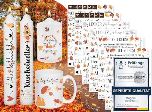 Sugeru 6 PCS Kerzentattoo Wassertransferdruck | wasserschiebefolie kerzen | kerzenaufkleber sticker | Kerzen dekorieren | Sprüche,ostern,Lieblingsmensch,Happy Birthday(Herbst) von Sugeru