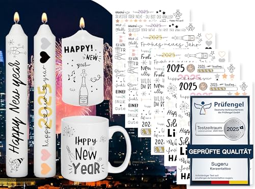 Sugeru 6 PCS Kerzentattoo Wassertransferdruck | wasserschiebefolie kerzen | kerzenaufkleber sticker | Kerzen dekorieren | Sprüche,ostern,Lieblingsmensch,Happy Birthday(Neujahr) von Sugeru