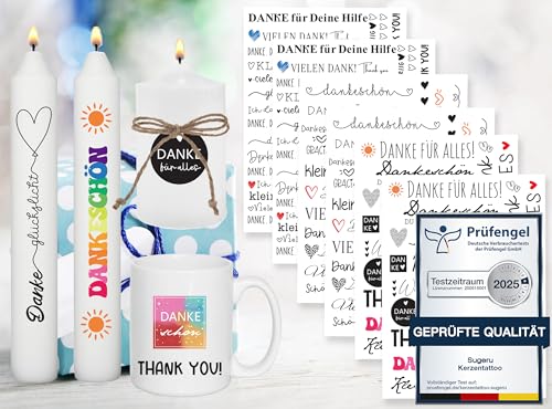 Sugeru 6 PCS Kerzentattoo Wassertransferdruck |wasserschiebefolie kerzen | kerzenaufkleber sticker |Kerzen dekorieren | Sprüche,ostern,Lieblingsmensch,Happy Birthday (Danke) von Sugeru