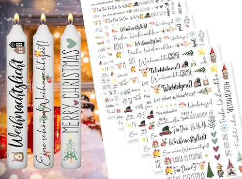 Sugeru® 6 PCS Kerzentattoos Weihnachten (200+ Muster) - DIN A5,Wassertransferdruck | DIY asserschiebefolie Kerzen | Kerzenaufkleber Weihnachts Sticker | Kerzen Dekorieren | Ostern,Adventskerze (Ⅱ) von Sugeru