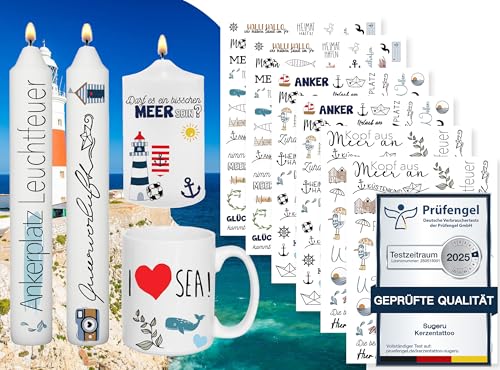 Sugeru 6 PCS Kerzentattoo (200+ Muster),Wassertransferdruck | wasserschiebefolie kerzen | Kerzenfolie | kerzenaufkleber sticker | Kerzen dekorieren | Sprüche,Happy Birthday(Ozean II) von Sugeru