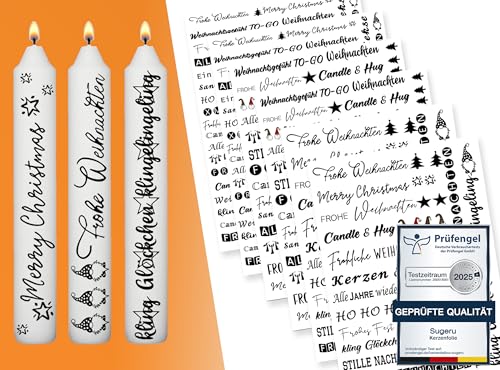 Sugeru® 6 X DIN A5 Weihnachten Kerzenfolie(200+ Muster), Kerzentattoo Wassertransferdruck | Wasserschiebefolie kerzen | Kerzenaufkleber Sticker | Kerzen dekorieren| Kerzen beschriften (Weihnachten Ⅲ) von Sugeru