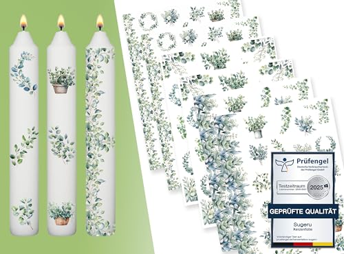 Sugeru® 6 X DIN A5 kerzenfolie(200+Muster), Kerzentattoo Wassertransferdruck | Wasserschiebefolie kerzen dekorieren| kerzenaufkleber sticker | Lieblings Person,Valentinstag (Eucalyptus II) von Sugeru