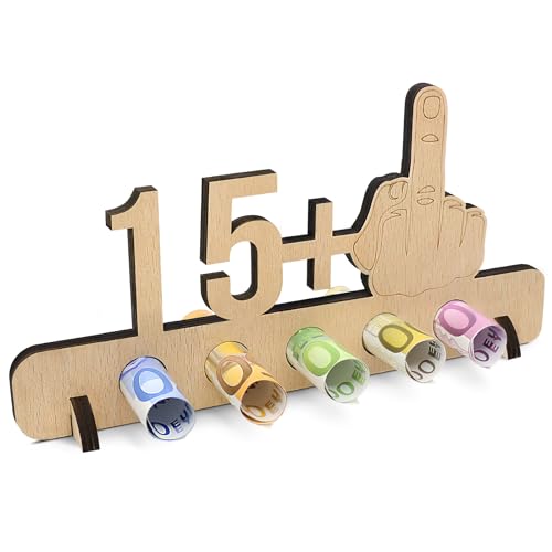 Sugeru® Ausgefallenes Geldgeschenke 16. Geburtstag - 15 + 1 | Witzige Lustige Geldgeschenke Schild | Gästebuch Geschenk | Holz Deco für Jubiläum Freunde/Familie/Mann/Frauen Kreatives(16) von Sugeru