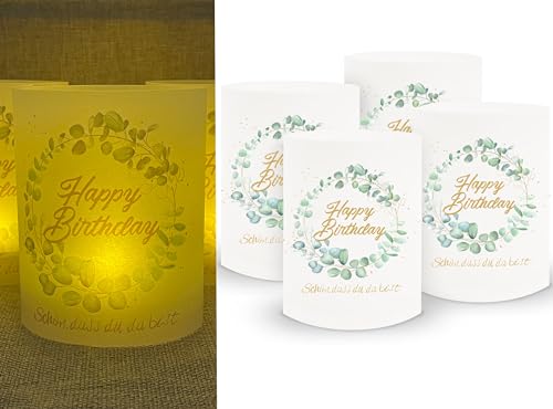 Sugeru Geburtstag deko - 16 stück Lichthülle für Tischlicht & Teelicht Windlicht & Kerzen,Geburtstag Frauen männer | Party Windlichter Tischdeko | Durchmesser - 8cm (Happy Birthday) von Sugeru