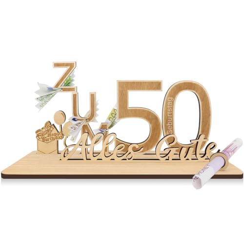 Sugeru Geldgeschenke Geburtstag Zum 50 | 25x13x12cm | Geburtstag Frauen Mann | Geschenke aus Holz Dekoration,Personalisierte Geldgeschenk | Geldgeschenk für Freunde, Familie, Liebhaber-Gästebuch von Sugeru