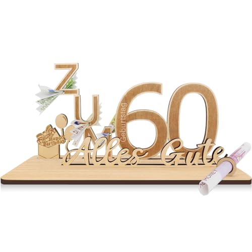 Sugeru Geldgeschenke Geburtstag Zum 60 | 25x13x12cm | Geburtstag Frauen Mann | Geschenke aus Holz Dekoration,Personalisierte Geldgeschenk | Geldgeschenk für Freunde, Familie, Liebhaber -Gästebuch von Sugeru