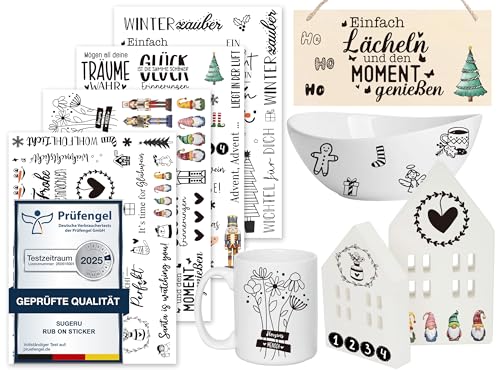 Sugeru Rub On Sticker - 4PCS Set | Sprüche Deko für Geburtstag, Raysin Keraflott, Silikonformen Gießformen, Hochzeit, Familie Folie für Möbel, Glas, Holz, Fotoalbum, Aufkleber Aesthetic (Advent I) von Sugeru