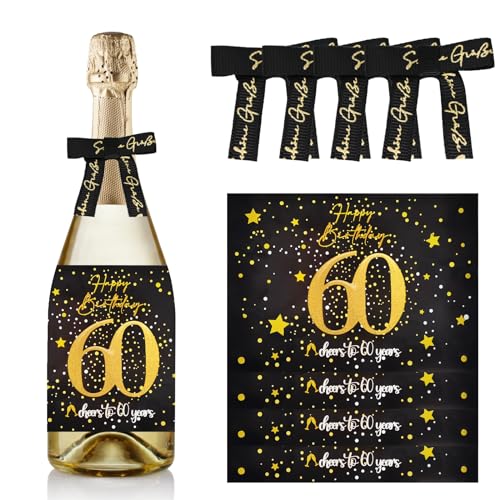 Sugeru 4 Stück - 60 Geburtstags Flaschenetikett & Geschenkschleifen | Weinetiketten Personalisiert Selbstklebend für Sekt und Schaumwein | 60 Geburtstag Deko,Lustig Geschenk für Männer & Frau von Sugeru