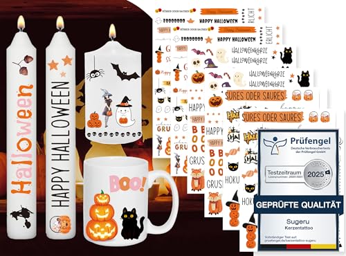 Sugeru 6 PCS Kerzentattoo (200+ Muster),Wassertransferdruck |wasserschiebefolie Kerzen | Kerzenfolie | kerzenaufkleber | Kerzen dekorieren |Sprüche & Bilder Relax zum Verschenken (Halloween Ⅰ) von Sugeru