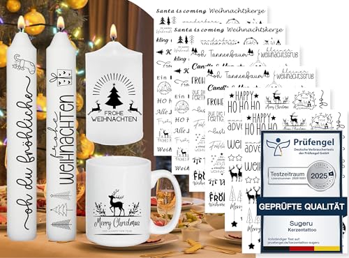 Sugeru 6 PCS Kerzentattoos Weihnachten (200+ Muster),Wassertransferdruck | DIY asserschiebefolie Kerzen | Kerzenaufkleber Weihnachts Sticker | Kerzen Dekorieren | Ostern,Adventskerze (Weihnachten Ⅳ) von Sugeru