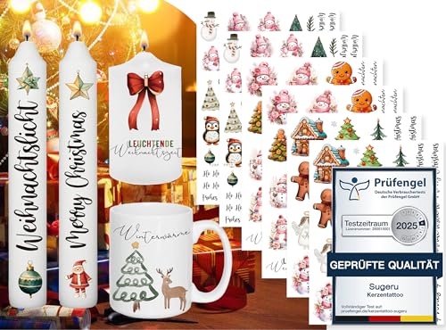 Sugeru 6 PCS Kerzentattoos Weihnachten (200+ Muster),Wassertransferdruck | DIY asserschiebefolie Kerzen | Kerzenaufkleber Weihnachts Sticker | Kerzen Dekorieren | Ostern,Adventskerze (Weihnachten Ⅴ) von Sugeru