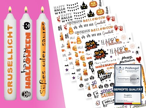 Sugeru 6 X DIN A5 hochzeits kerzenfolie(200+Muster), Kerzentattoo Wassertransferdruck | Wasserschiebefolie kerzen dekorieren| kerzenaufkleber sticker (Halloween Ⅱ) von Sugeru