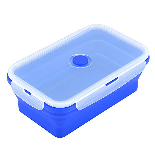 Sugoyi Brotdose, Bento Box 2Colors 1200ml Rechteck Silikon Bento Box Faltbare Brotdose Mikrowelle Lebensmittelbehälter(Dunkelblau) von SWOQ