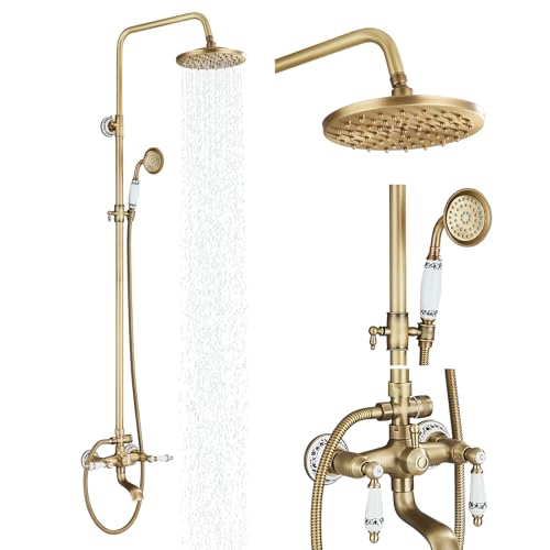 Suguword Messing Duscharmatur Duschset Duschsystem Regenduschset mit Kopfbrause Handbrause Duschkopf Vintage Design Wannenauslauf Keramik Stil Suguword Messing Duscharmatur Duschset Duschsystem Regenduschset mit Kopfbrause Handbrause Duschkopf Vintage Design Wannenauslauf Keramik Stil von Suguword