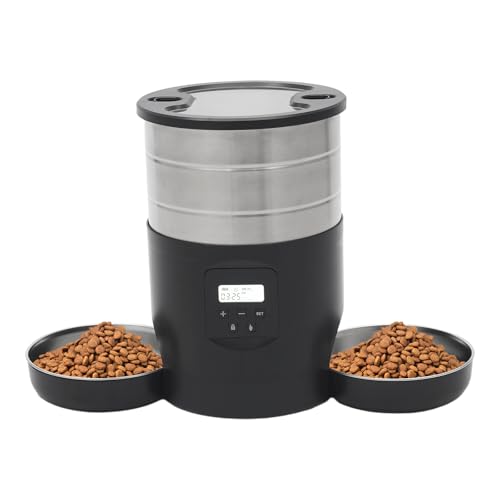 4.5L Futterautomat mit Doppelschale, Fütterungsautomat mit Timer für Katzen und Hunde, 4 Mahlzeiten programmierbar, LCD-Display, 2-Wege Stromversorgung und Sicherheitsverschluss, Schwarz von SuhoFutus