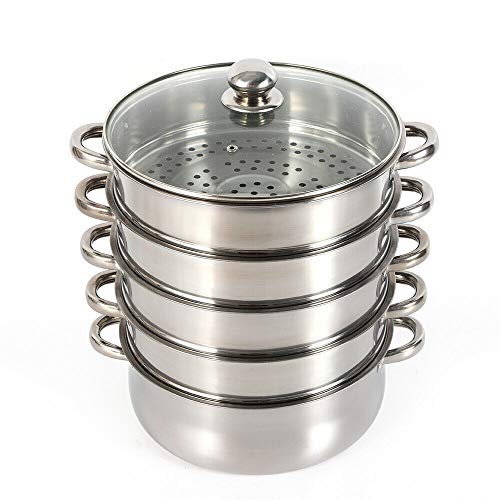 Dampfgarer Topf, FünfterStock Dampfgarer Edelstahl, Steamer Pot Set, Silber, für alle Herdarten (Nicht Geeignet für Induktionsherde) (28 CM) von SuhoFutus