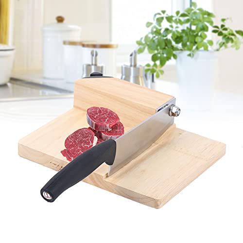 Holz - Guillotine Wurst Käseschneider aus Rostfreiem Stahl, Haushalts Currywurstschneider mit Holzsockel, Abnehmbare Klinge (Länge 15.8cm), für Rice Cakes, Wurst, Käseschneidemaschine von SuhoFutus